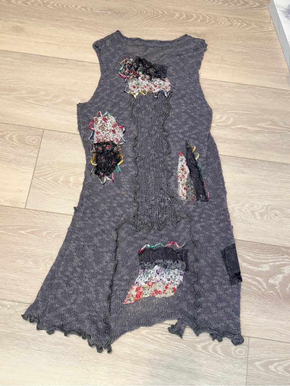 Vintage Mechant Mixed Textile Open Weave Sweater Vest/Tunic or Dress (M) - Picture 3 of 6